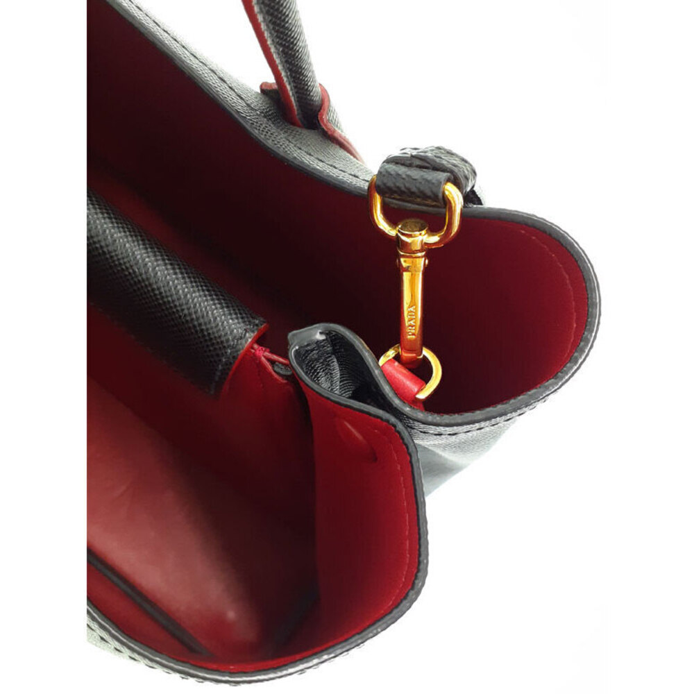 Prada Saffiano Leather Double Bag black contrasting red interior - Picture 6 of 9